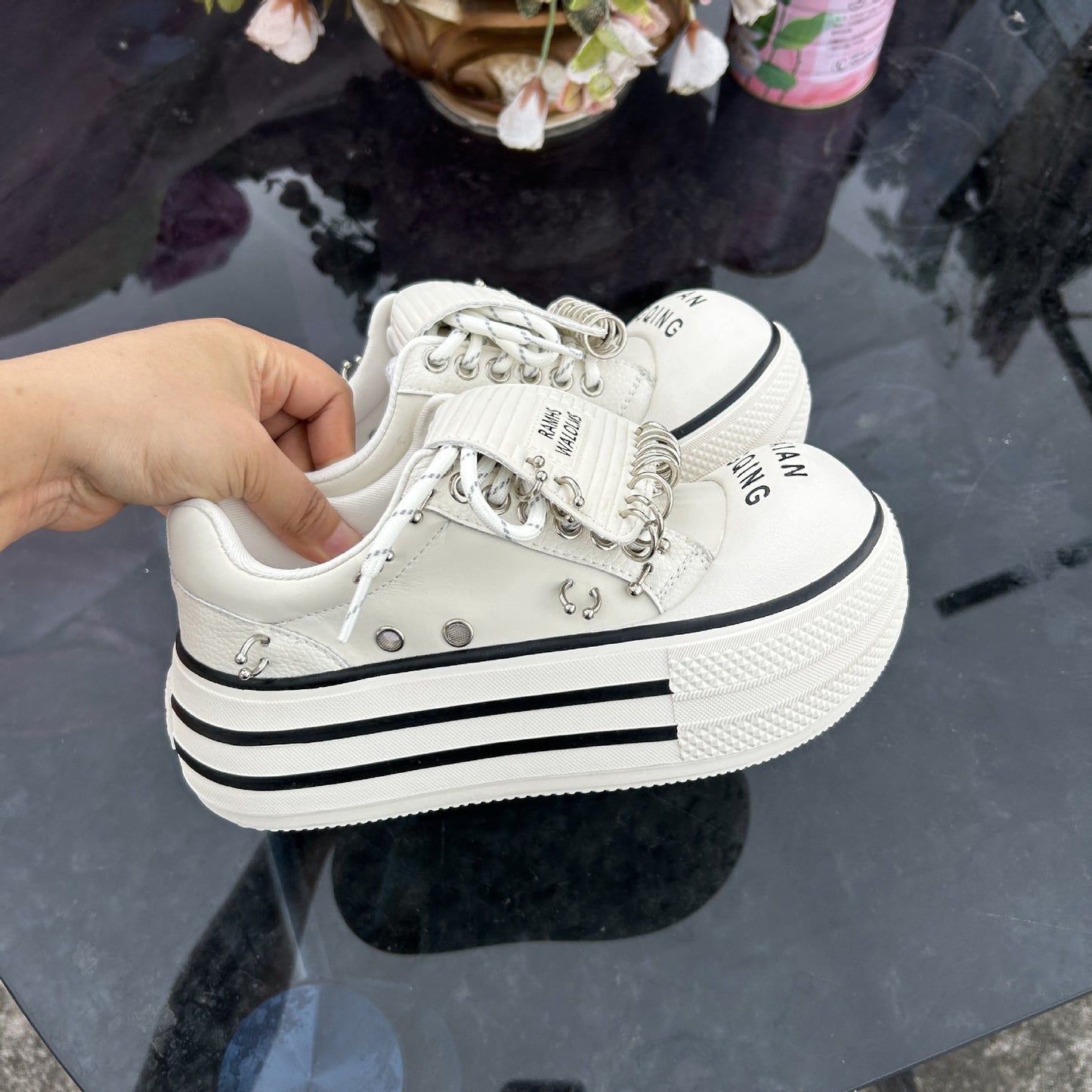 Spring Big Head Genuine White Raccoon Cotton Candy Labret Thick-soled Women's Casual Shoes