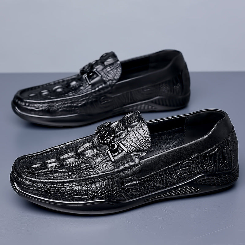 Men's First Layer Cowhide Crocodile Pattern Fashion Casual Shoes