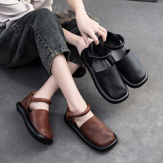Women's Toe Strap Soft Top Layer Cowhide Magic Sandals