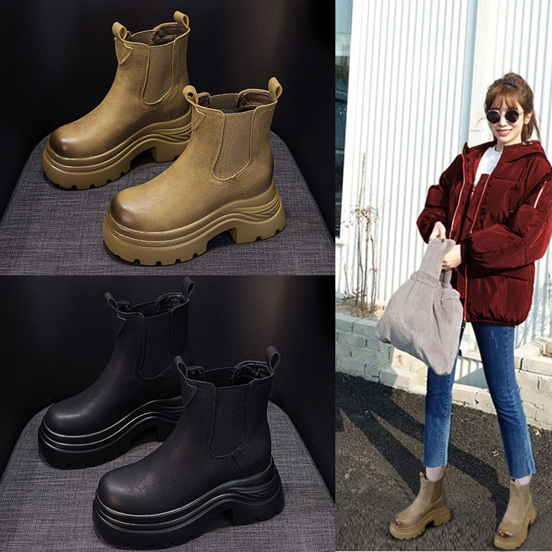 Women's Thick-soled Hight Increasing Martin Fashion British Style Women's Leather Boots