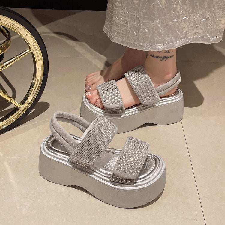 Women's Rhinestone For Summer Small Platform Strap Sandals