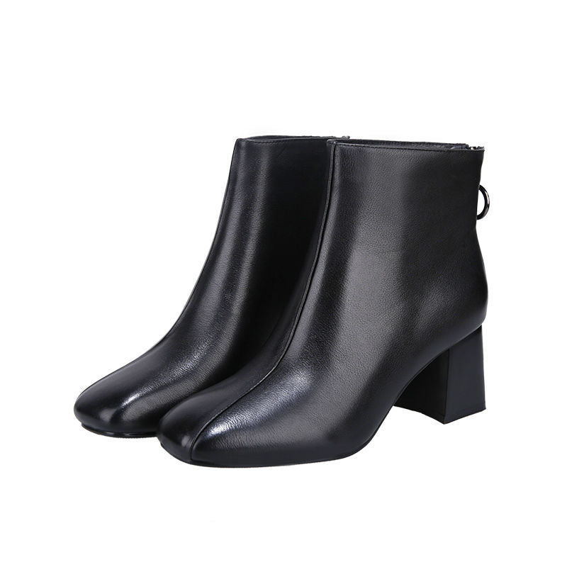 Women's Real Soft Short For Chunky Plush Martin Mid Heels