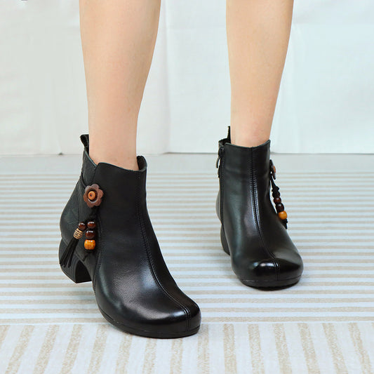 Women's Ethnic Style Retro Chunky Beaded Round Toe Women's Shoes