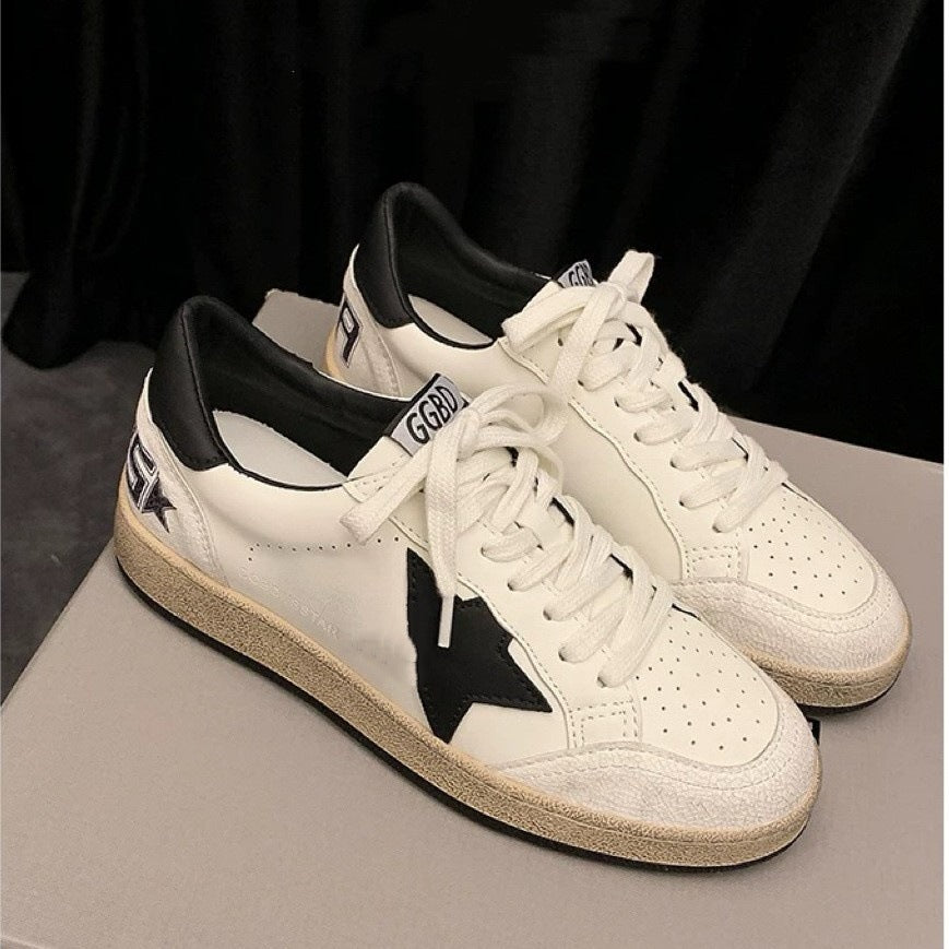 Women's Genuine Assorted Colors Retro Distressed Dirty Star Lace Up Flat Sneakers
