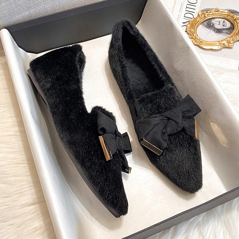 Women's & Men's Fluffy Outer Wear Flat Pointed Mink Fur Women's Shoes