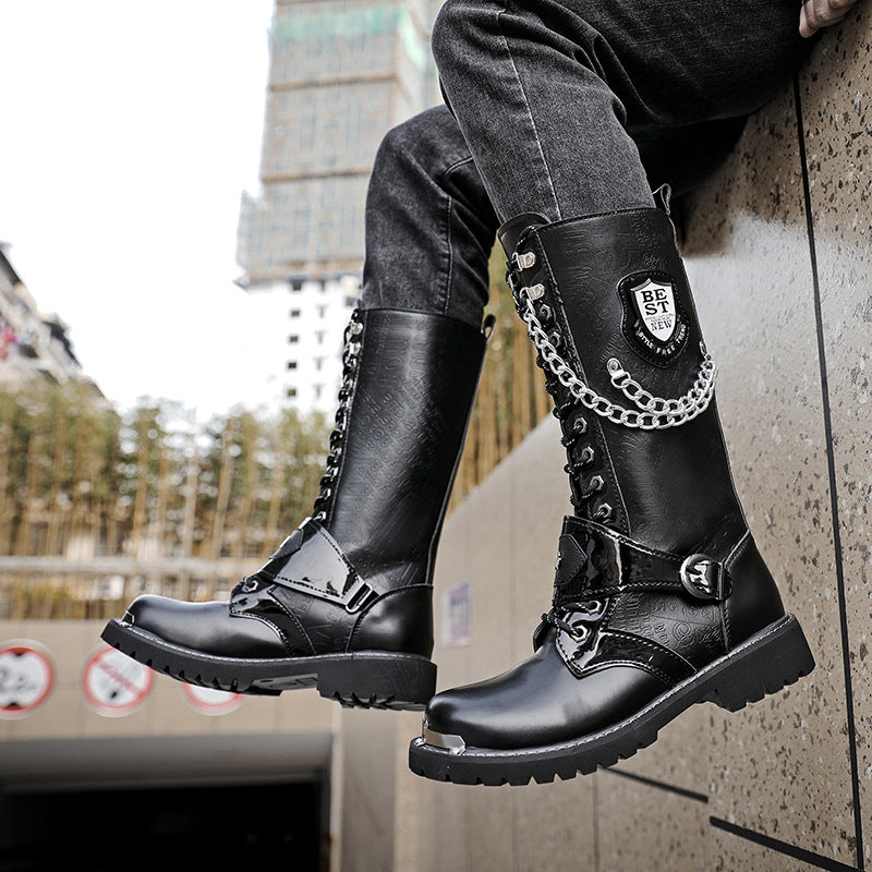Men's Style Hight Increasing Martin Denim Motorcycle Boots