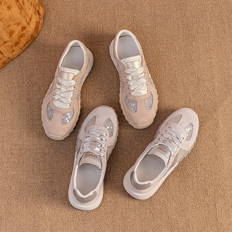 Women's White Summer Versatile Thick Bottom Breathable Genuine Women's Casual Shoes