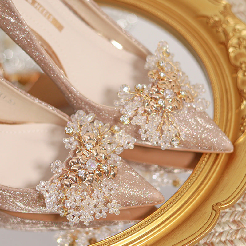 Women's Main Dress Two-way Toast Crystal Bridal Gold Engagement Stiletto Women's Shoes
