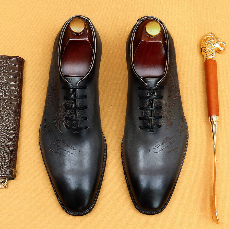 Style Business Formal Wear Pointed Cowhide Leather Shoes