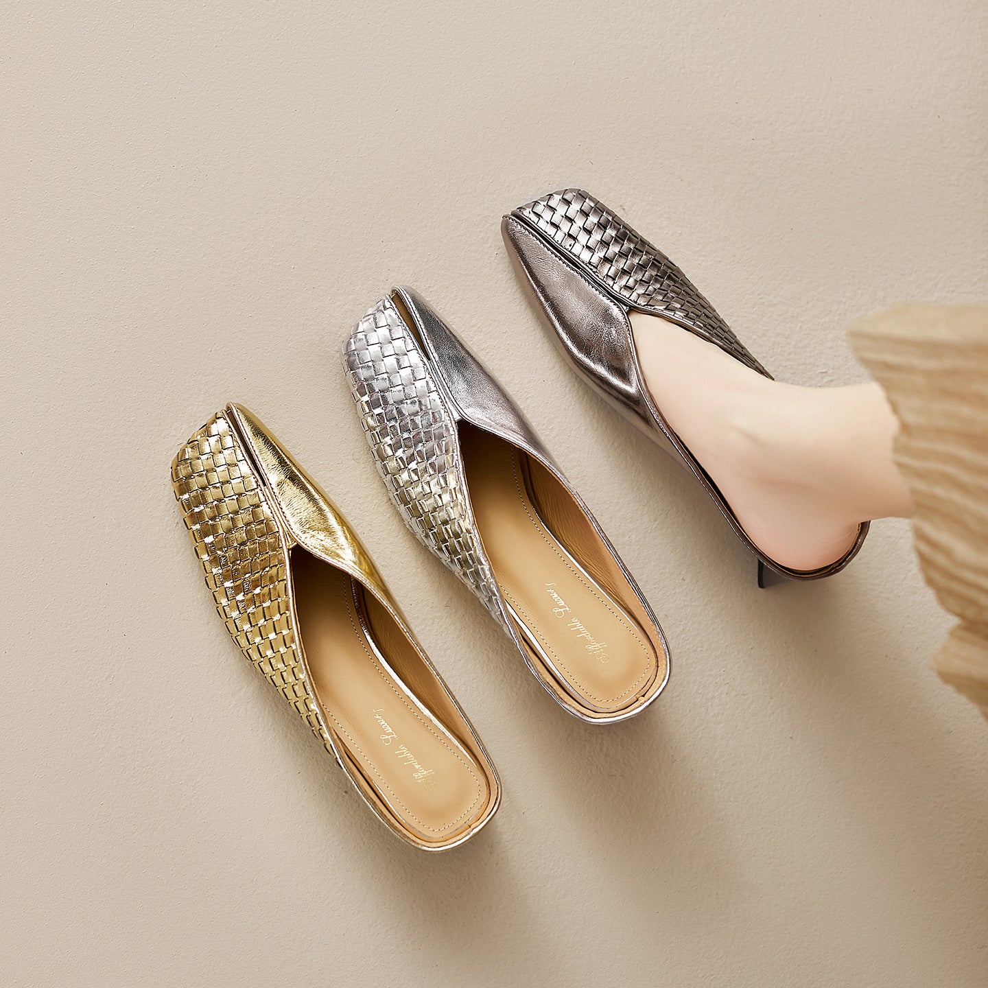 Women's Wear Closed Toe Outer Summer Woven Square Low Flat Chunky Heels