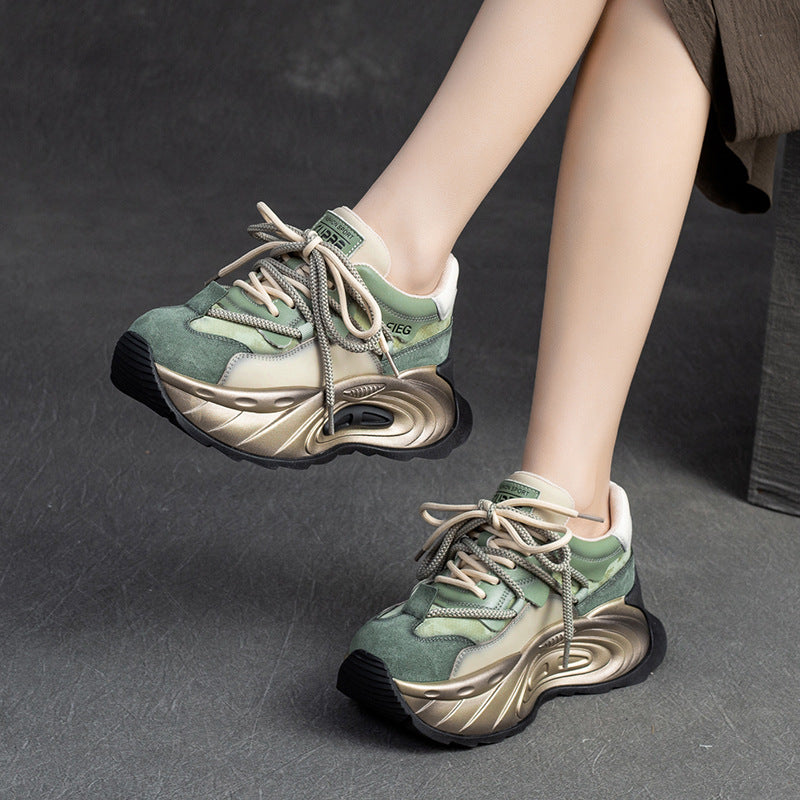 Women's Platform Daddy First Layer Cowhide Stylish Casual Shoes