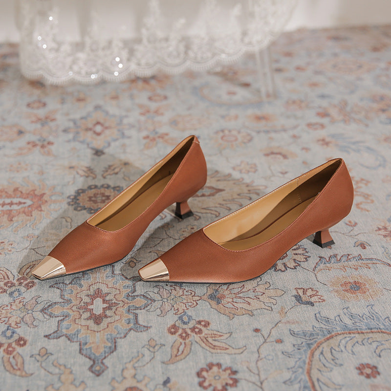 Women's Kitten Metal French Square Toe Patent Women's Fashion Shoes