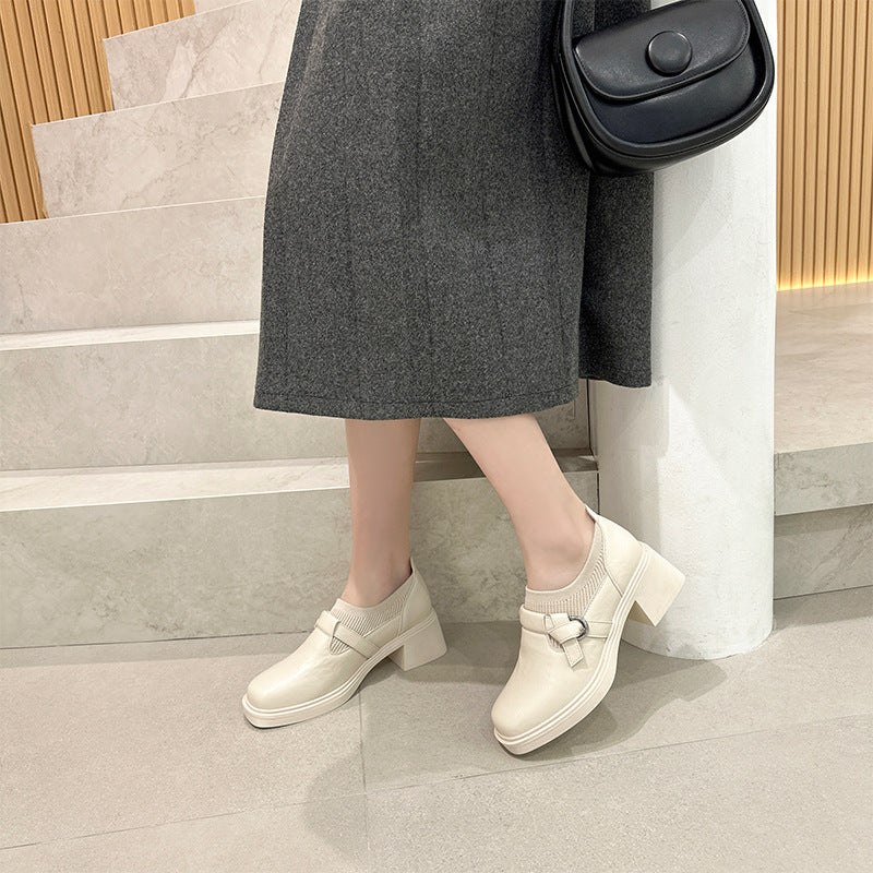 Women's Genuine Korean Chunky Knitted Slip-on Ankle Women's Fashion Shoes