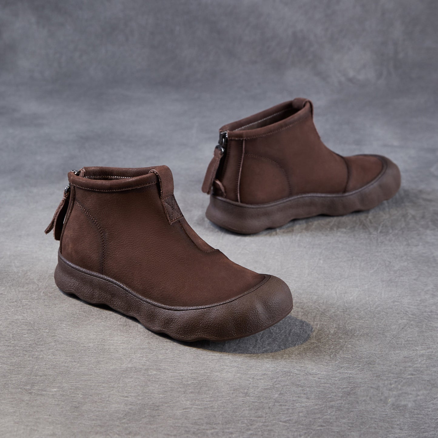 Women's Autumn First Layer Cowhide Comfortable Mom Rear Zipper Boots