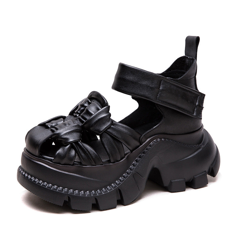 Women's Summer Niche Style Top Layer Cowhide Comfortable Woven Breathable Platform Sandals