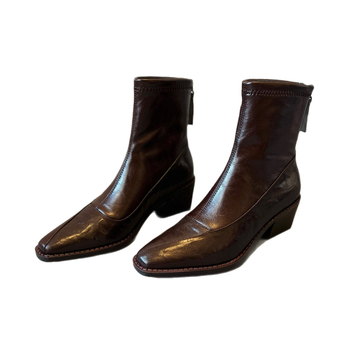 Women's Chunky Short Soft Stitching Chelsea Black Women's Leather Boots
