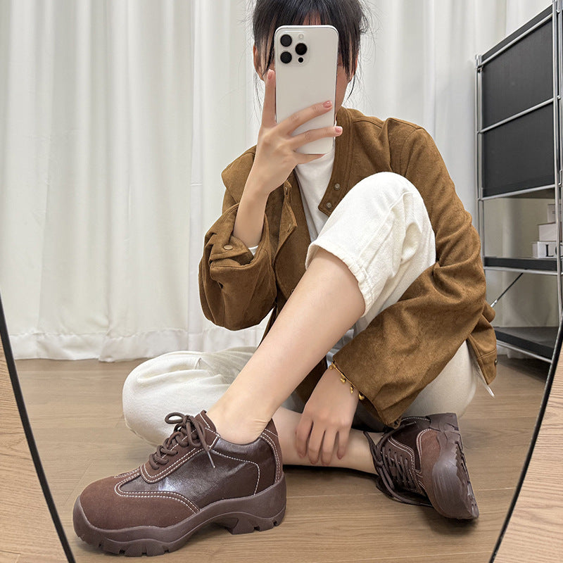 Women's Height Increasing Insole Fashionable Retro German Training For Lace Up Women's Board Shoes