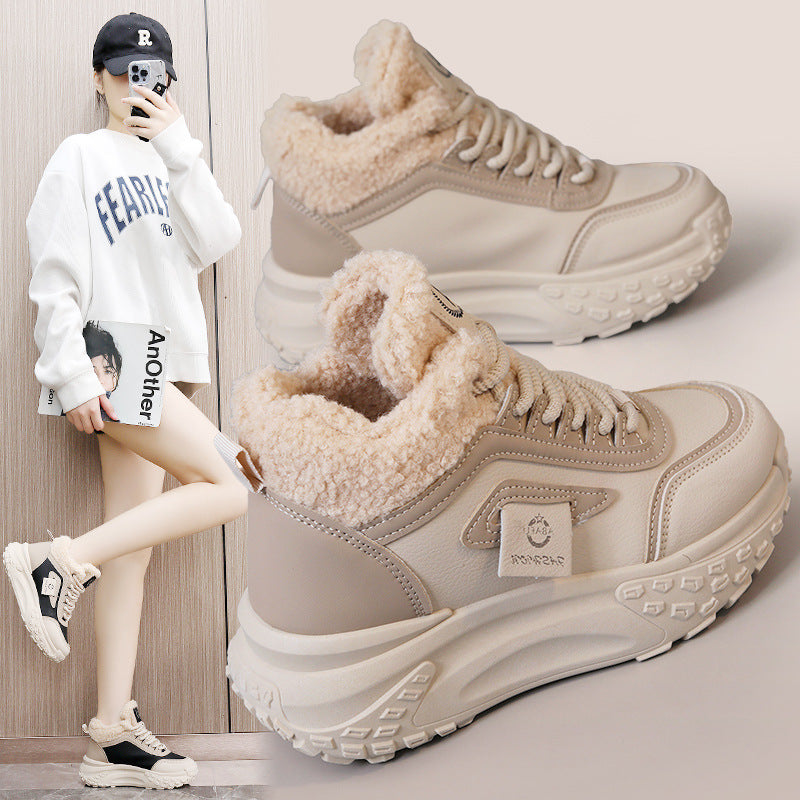 Women's Platform Cotton Warm Color Matching Increased Sneakers