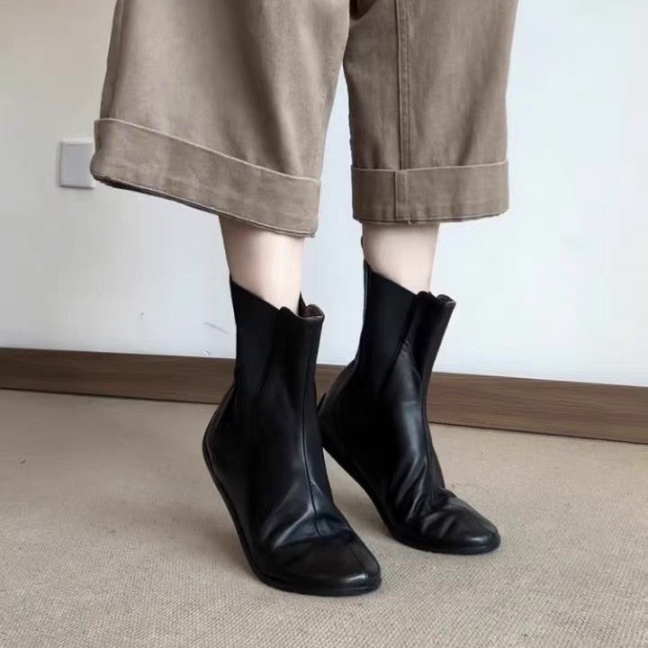 Women's Cowhide Version Retro Easy Matching Flat Bottom Comfort Round Women's Leather Boots