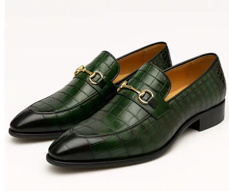 Men's Fashion First Layer Cowhide Stone Pattern Leather Shoes