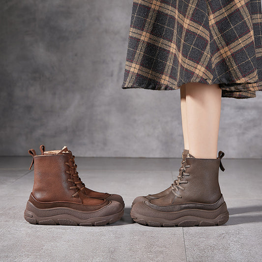 Women's Genuine Retro Platform Hand-rub Color Comfortable Snow Boots