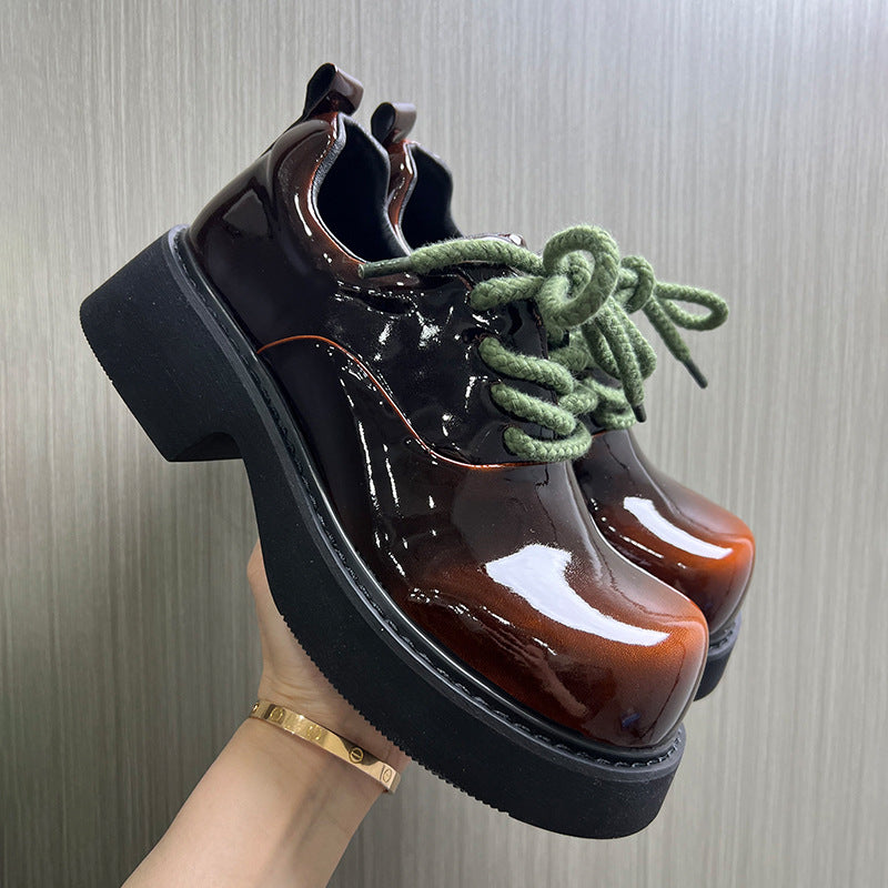Men's Head Winter Leisure Light People Thick-soled British Style Round Men's Casual Leather Shoes