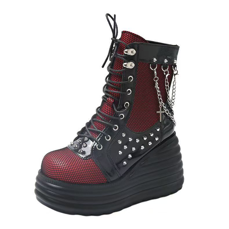 Women's Large Size Martin Platform Bootie Round Toe Women's Leather Boots