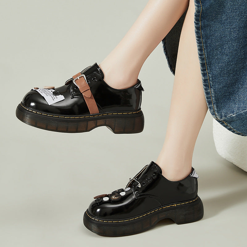 Women's Design Button Platform Slip-on French Mary Women's Casual Shoes