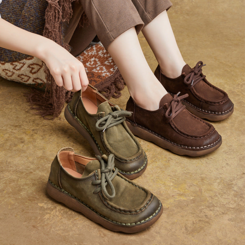 Women's Autumn British Style Vintage Genuine Handmade Low Soft Bottom Flat Women's Casual Shoes