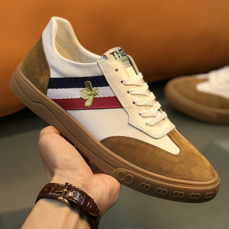 Men's Bee White British Trendy Board Sneakers