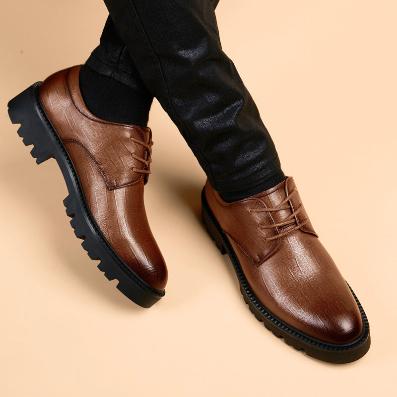 Men's Thick-soled Breathable Business Pointed Toe Wedding Green Leather Shoes