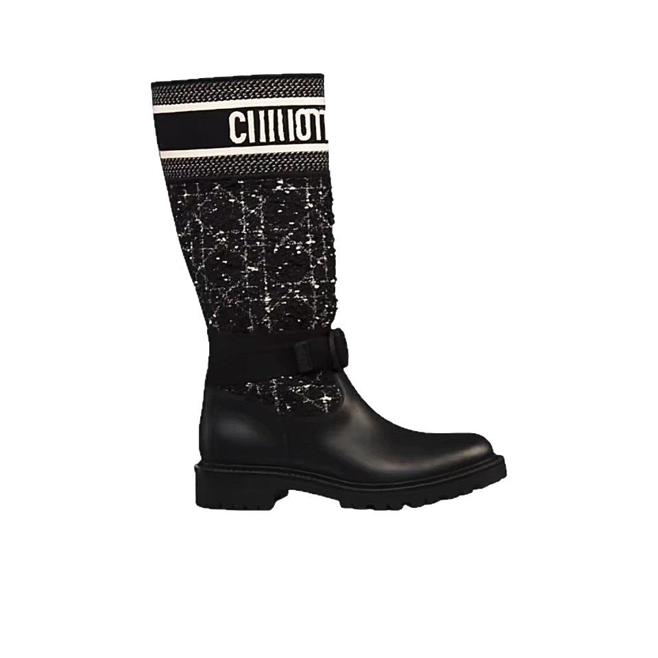 Women's Embroidery Color Matching Rattan Plaid Knight Boots