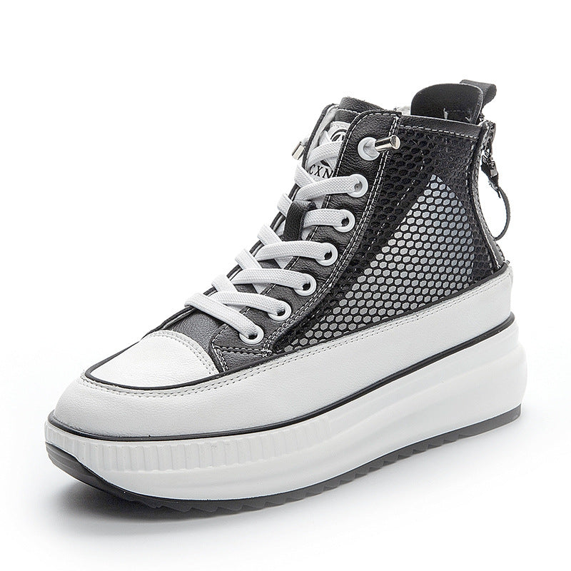 Women's Summer Genuine Mesh Breathable Skateboard Tide Thick Leather Shoes