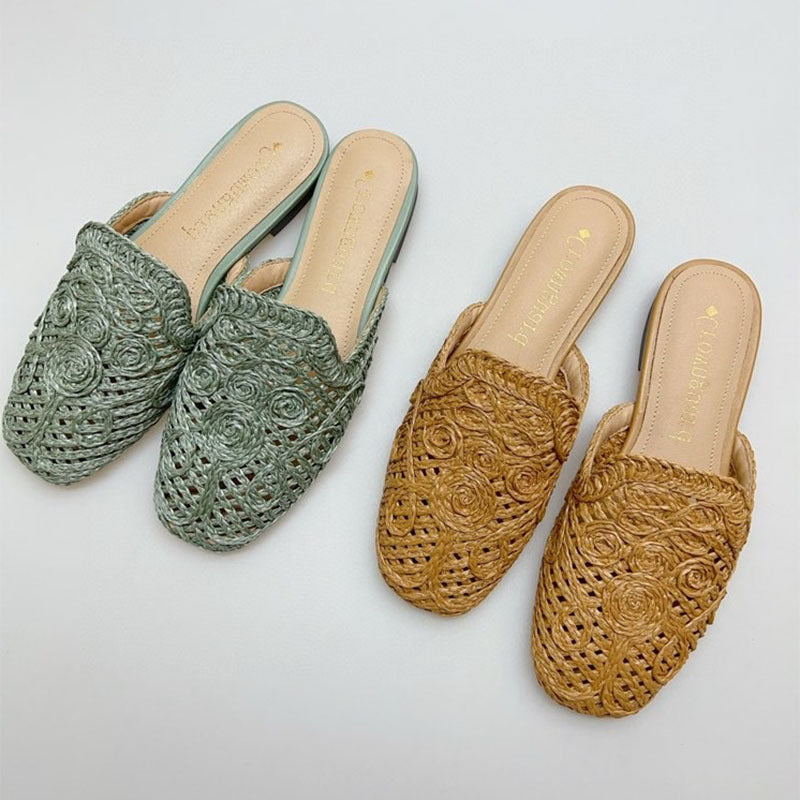 Women's Hand-knitted Vacation Idle Style Summer Hollow Flat Slippers