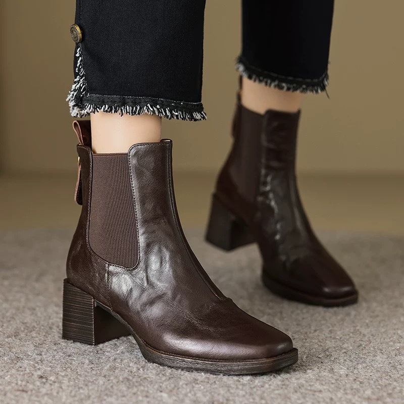 Women's Sheepskin Chelsea Booties Chunky Genuine Retro Boots