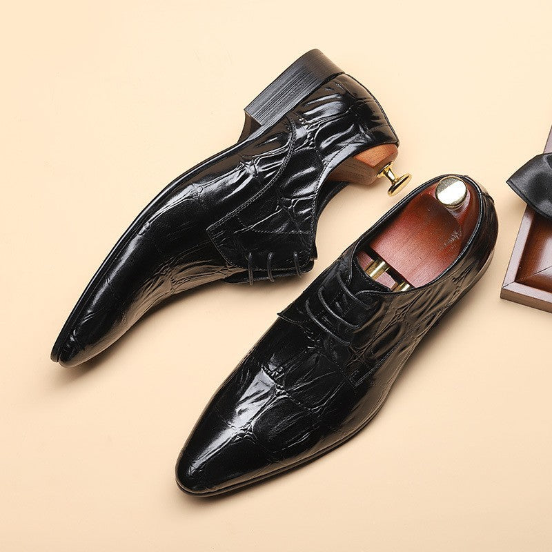 Pointed Alligator Pattern Male British Cowhide Men's Business Leather Shoes