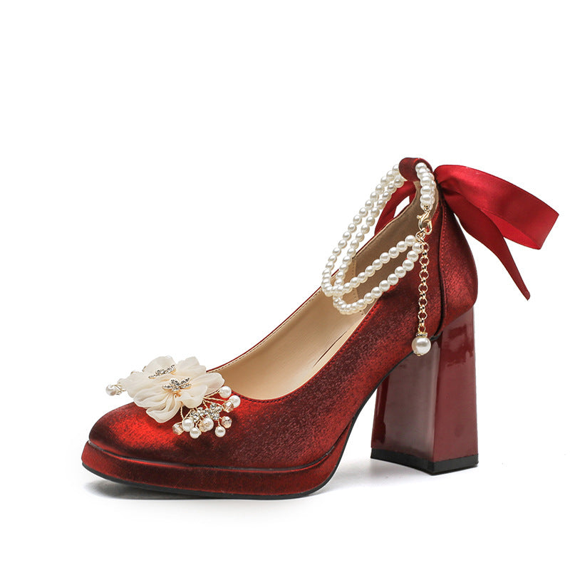 Women's Red Square Toe Mary Jane Wedding Heels