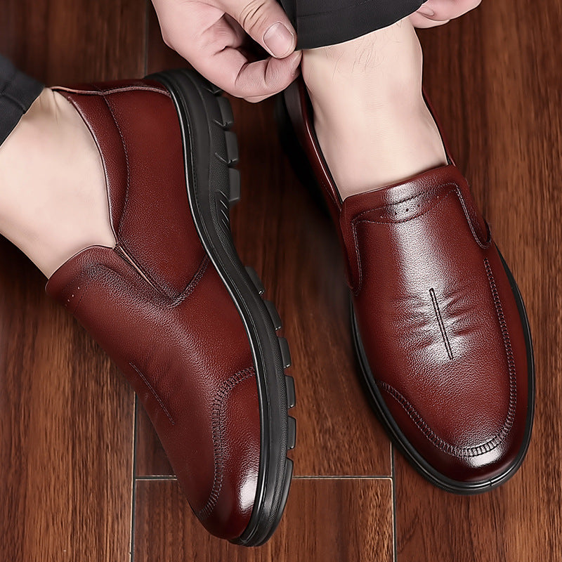 Men's Dad Fleece-lined Warm Business Slip-on Genuine Casual Shoes