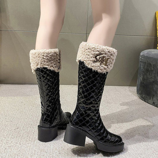 High Female Fleece-lined Thickened Cotton Slimming Women's Snow Boots