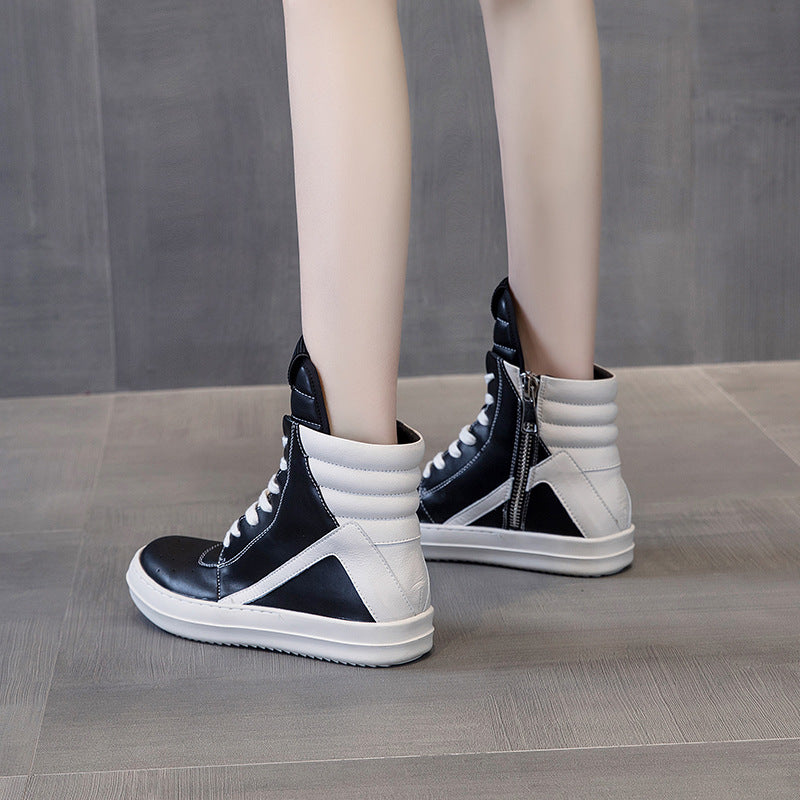 Women's & Men's Black White Stitching Trendy High Top Casual Shoes