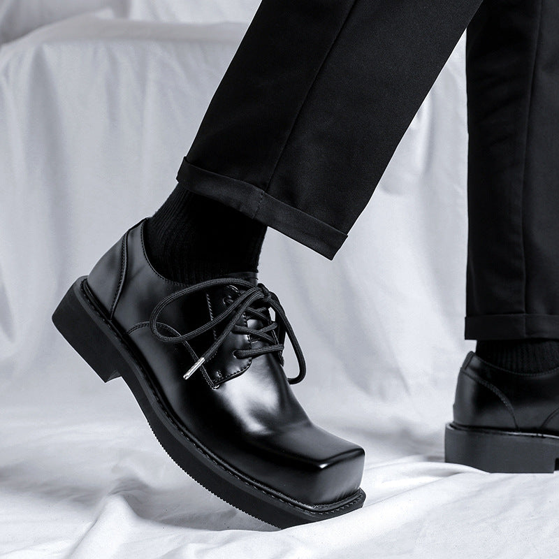 Men's Square Toe Design Formal Thick Bottom Low Men's Casual Leather Shoes