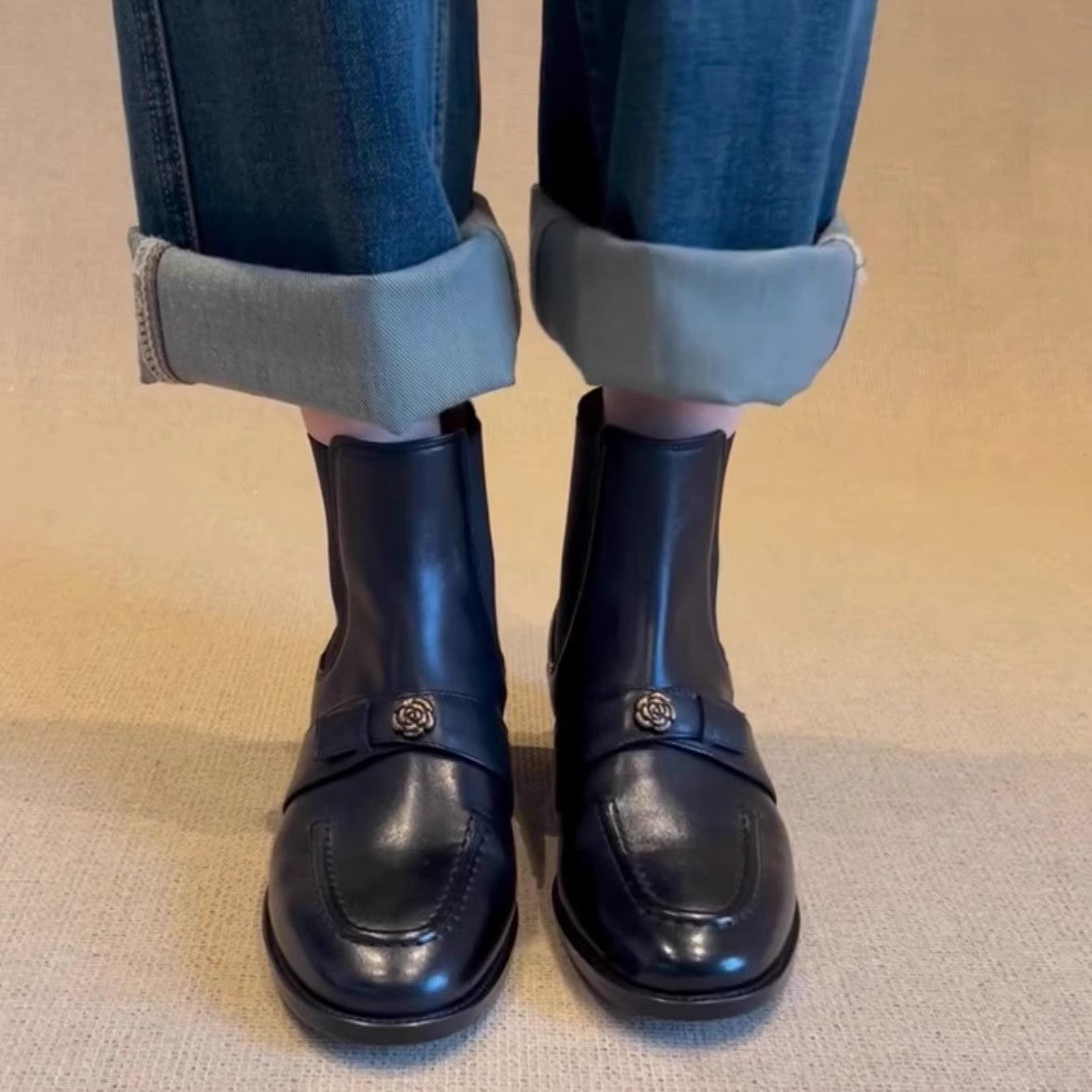 Women's Chelsea Short Temperament Chunky British Style Women's Leather Boots