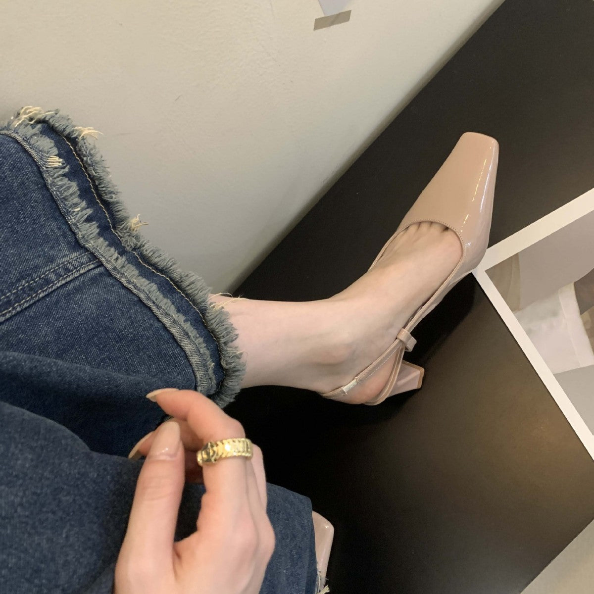 Women's Style Classic Summer Chunky Square Toe Shallow Mouth High-heeled Outdoor Women's Fashion Shoes