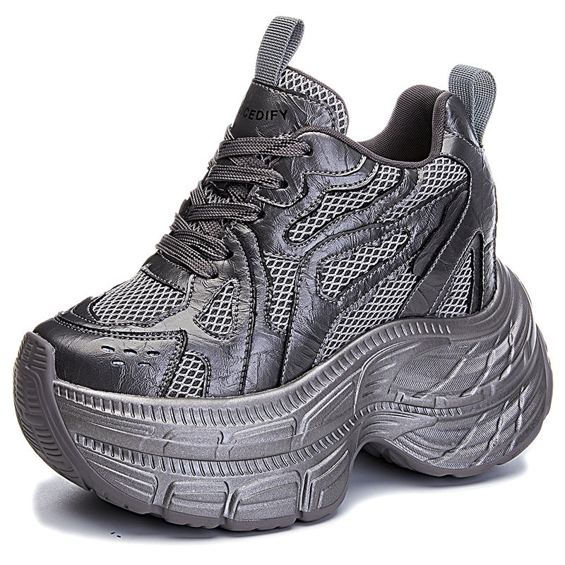 Women's Height Increasing Insole Breathable Clunky Platform Mesh Surface Small Casual Shoes