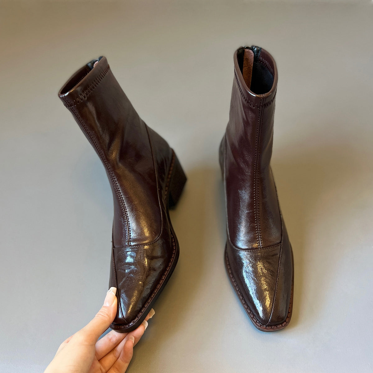 Women's French Retro Skinny High Chunky Ankle Back Zipper Stretch Boots