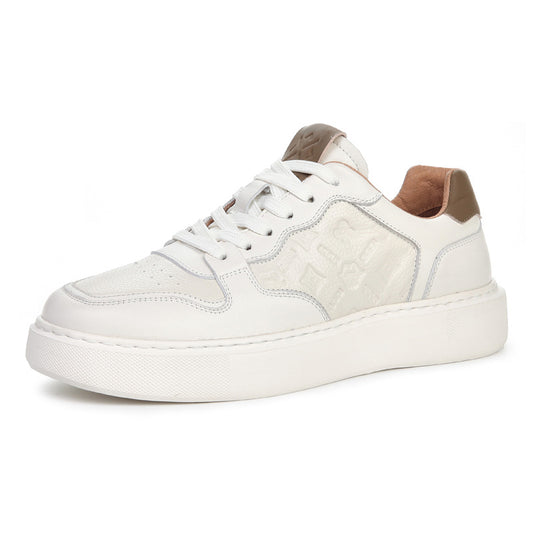 Men's Autumn Breathable Top Layer Cowhide White Sneakers