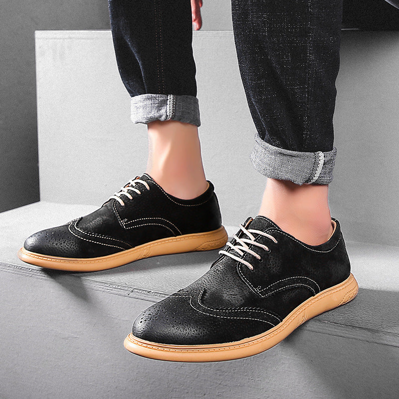 Men's Brogue Soft Frosted Retro British Plus Leather Shoes