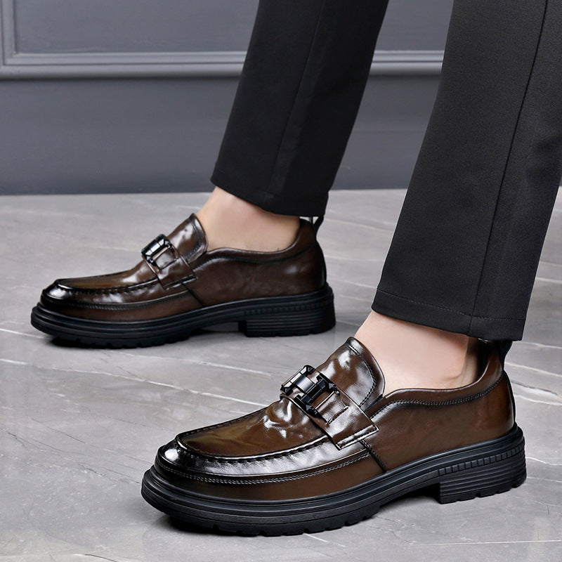 Men's Autumn Cowhide Trendy Slip-on Formal Business Leather Shoes