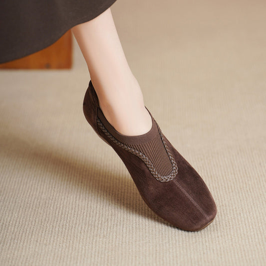 Women's Style Matte Sheepskin Low Authentic Square Toe Deep Mouth Small Women's Fashion Shoes
