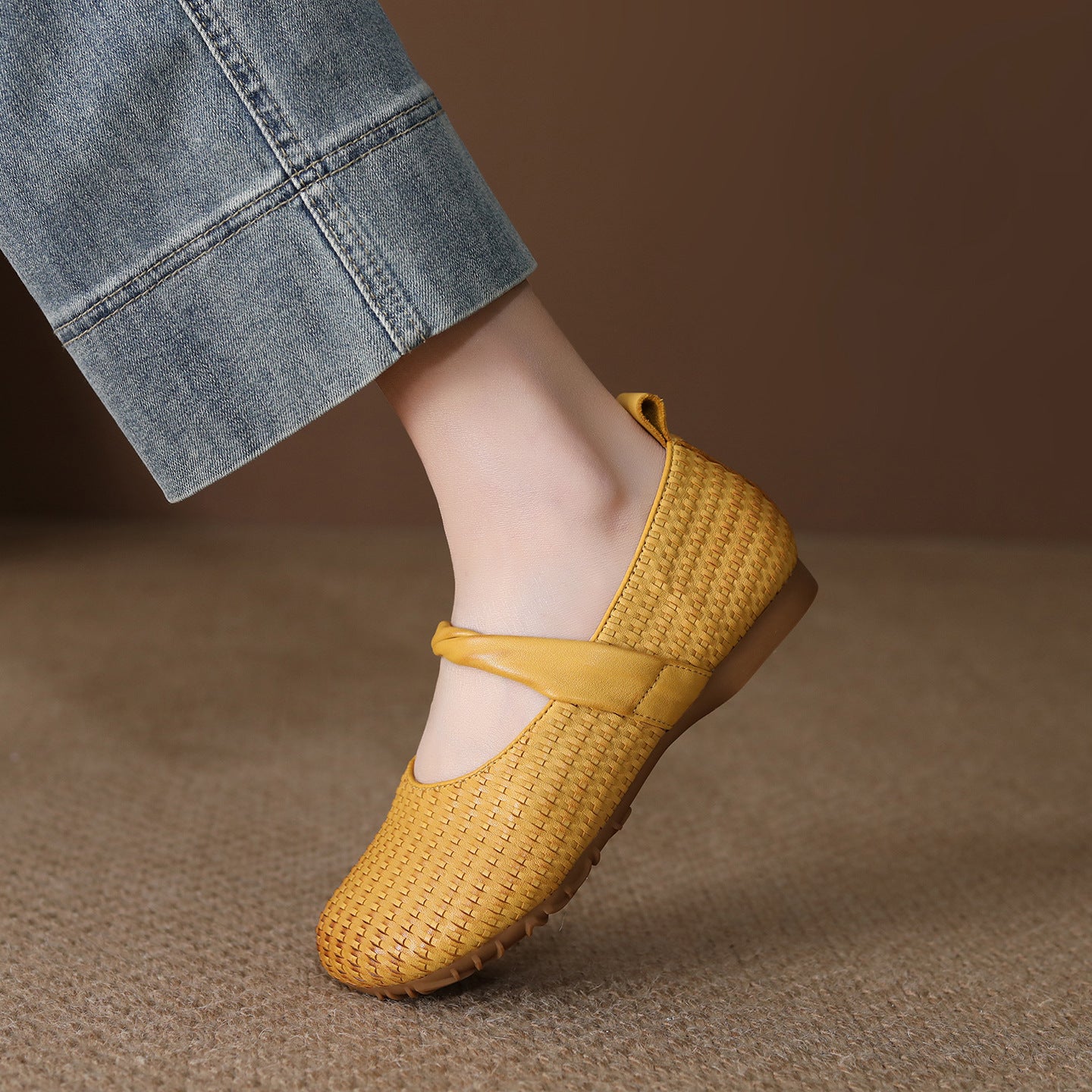 Women's First Layer Cowhide Spring Vintage Hand-woven Low-cut Flat Women's Casual Shoes